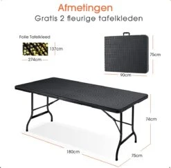 Lenx Klaptafel - Inklapbare Tafel - Opvouwbare Tuintafel - Vouwtafel - Inclusief Handvat En 2 Tafelkleden - 180x75x74cm - 6 Tot 8 Personen -Tuinmeubelen Winkel 1200x1179 1