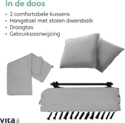 Vita5 XXL Hangstoel | Binnen&Buiten Hangnest | Incl. 2 Kussens En Boekenvak | Volwassenen&Kinderen | Hangmatstoel Tot 225kg | Grijs -Tuinmeubelen Winkel 1200x1181 2