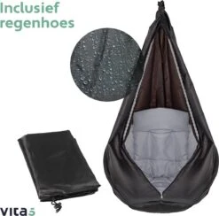 Vita5 Macramé Hangstoel - Voor Binnen En Buiten - Zonder Standaard - Incl. Kussen, Boekenvak En Beschermhoes - Tot 150kg - Grijs -Tuinmeubelen Winkel 1200x1185 2