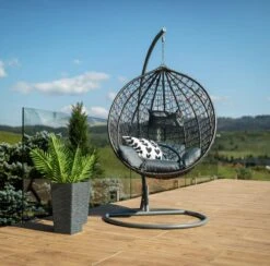 Bircim Hangstoel Ei/Egg-Vorm Met Dikke Kussens - Voor Binnen En Buiten - Incl. Standaard, Onderstel & Kussens - Antraciet -Tuinmeubelen Winkel 1200x1187 1