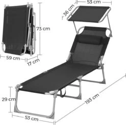 Ligstoel Met Hoofdsteun En Zon Bescherming Verstelbare Rugleuning Inklapbaar Donker Grijs Ligbed Tuin -Tuinmeubelen Winkel 1200x1189 3