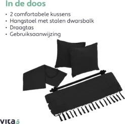 Vita5 XXL Hangstoel - Binnen&Buiten Hangnest - Incl. 2 Kussens En Boekenvak - Volwassenen&Kinderen - Hangmatstoel Tot 225kg - Zwart -Tuinmeubelen Winkel 1200x1194 1