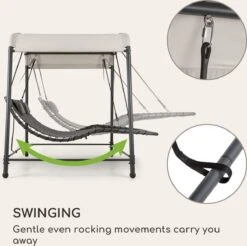 Blumfeldt Palermo Schommelbank - Hollywoodschommel 130 X 207 Cm - Ligbed Met Dak - Schommelstoel Voor 2 Personen - Tuinbank Inclusief Nekkussens - Stalen Frame En Polyester Dak - Grijs -Tuinmeubelen Winkel 1200x1197 4