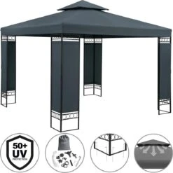 Casaria Paviljoen Lorca 3x3m - UV-bescherming 50+ Metaal - Antraciet -Tuinmeubelen Winkel 1200x1198 7