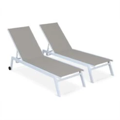ELSA - Set Van 2 Ligstoelen Van Aluminium En Textileen, Ligbed Multipositioneel Met Wieltjes, Kleur Wit/taupe -Tuinmeubelen Winkel 1200x1199 11