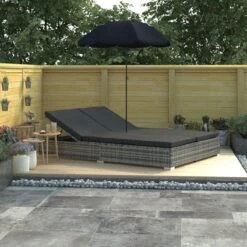 Prolenta Premium - Loungebed Met Parasol Poly Rattan Grijs