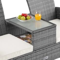 Casaria Polyrattan Tuinbank - Incl. Tafel & Kussens 7 Cm - Grijs -Tuinmeubelen Winkel 1200x1200 102