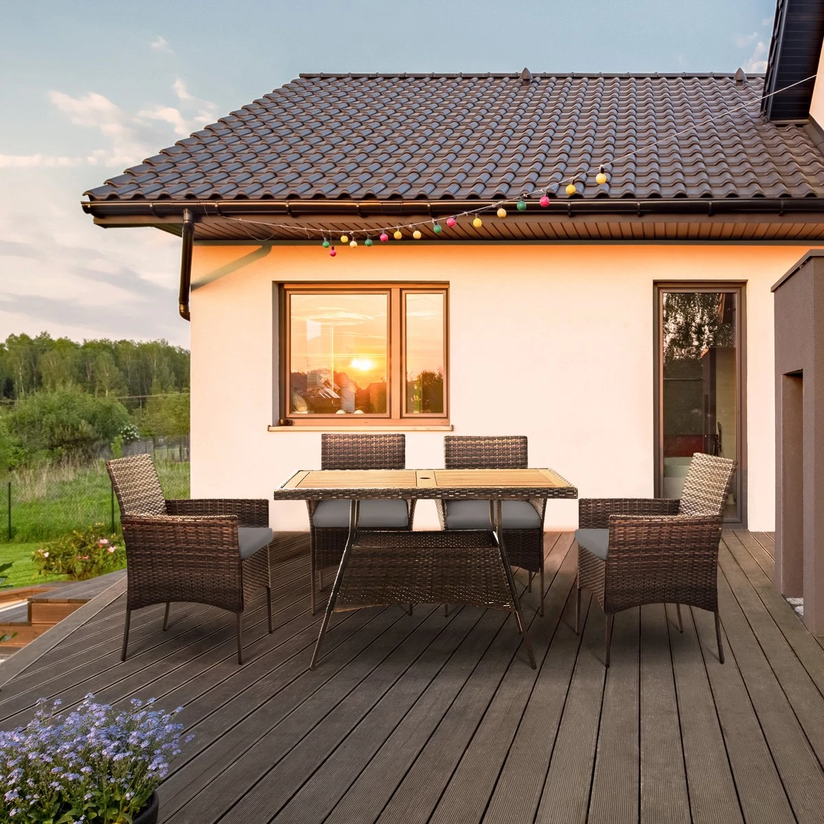 Teamson Home 5-Delig Diningset - Tuinset - Tuinmeubelen - Tafel En 4 Stoelen - Voor Maximaal 4 Personen - Massief Houten Tafelblad - Bruin - 244 X 132 X 84 (cm) 12 Teamson Home 5-Delig Diningset - Tuinset - Tuinmeubelen - Tafel En 4 Stoelen - Voor Maximaal 4 Personen - Massief Houten Tafelblad - Bruin - 244 X 132 X 84 (cm) - Afbeelding 10