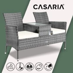 Casaria Polyrattan Tuinbank - Incl. Tafel & Kussens 7 Cm - Grijs -Tuinmeubelen Winkel 1200x1200 103