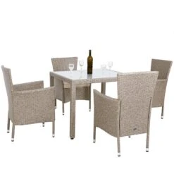 Casaria Polyrattan Tuinset - 4 Stoelen & Tafel 90x90 Cm - Beige Grijs -Tuinmeubelen Winkel 1200x1200 1032