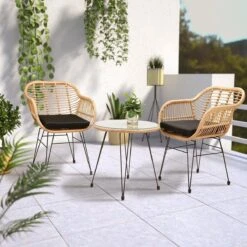 Casaria Tuinset Bali 3 Delig – 1 Tafel/2 Stoelen – Naturel Zwart -Tuinmeubelen Winkel 1200x1200 1050
