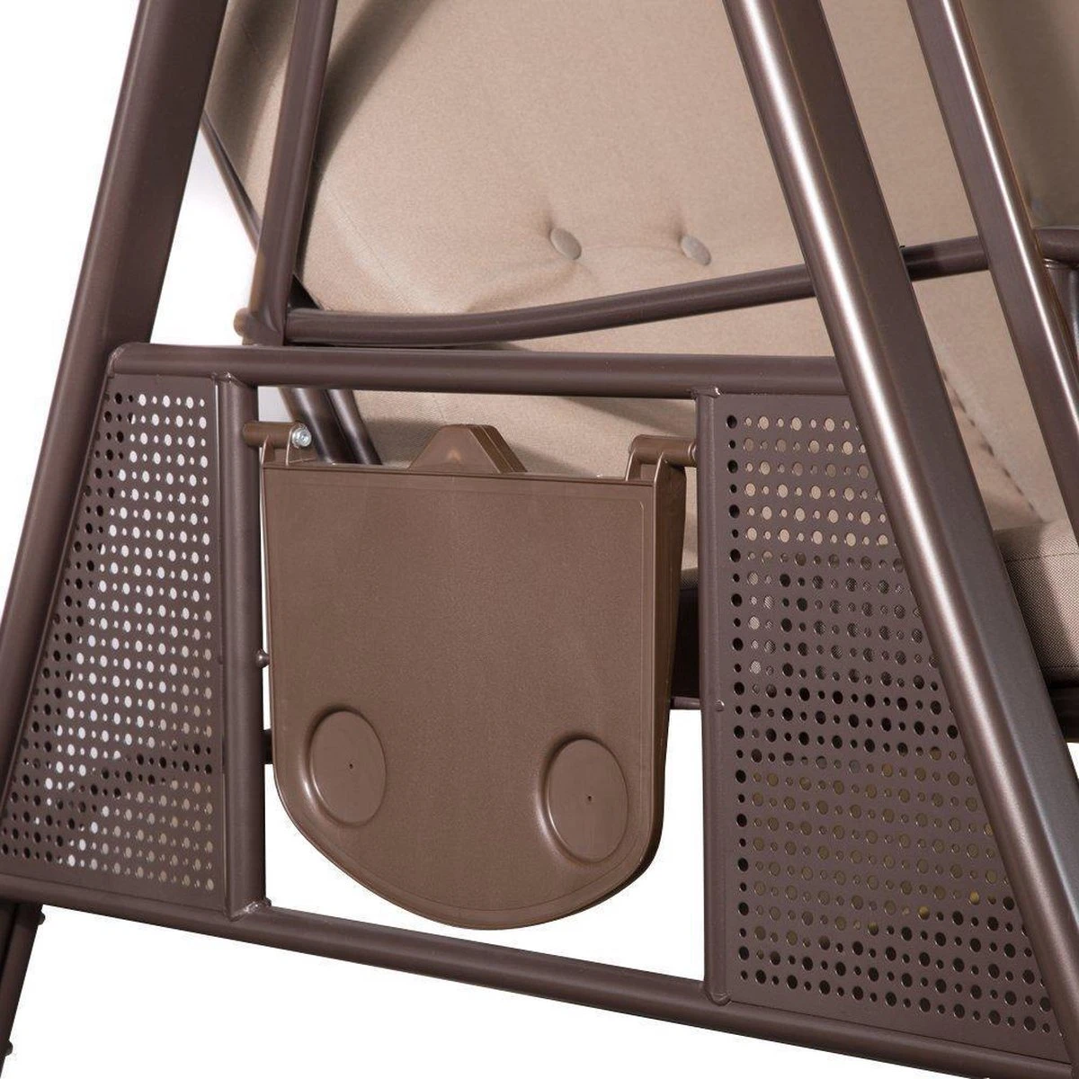 SORARA® Luxe Schommelbank Met Zonnescherm - Bruin - Zware Kwaliteit. 6 SORARA® Luxe Schommelbank Met Zonnescherm - Bruin - Zware Kwaliteit. - Afbeelding 4