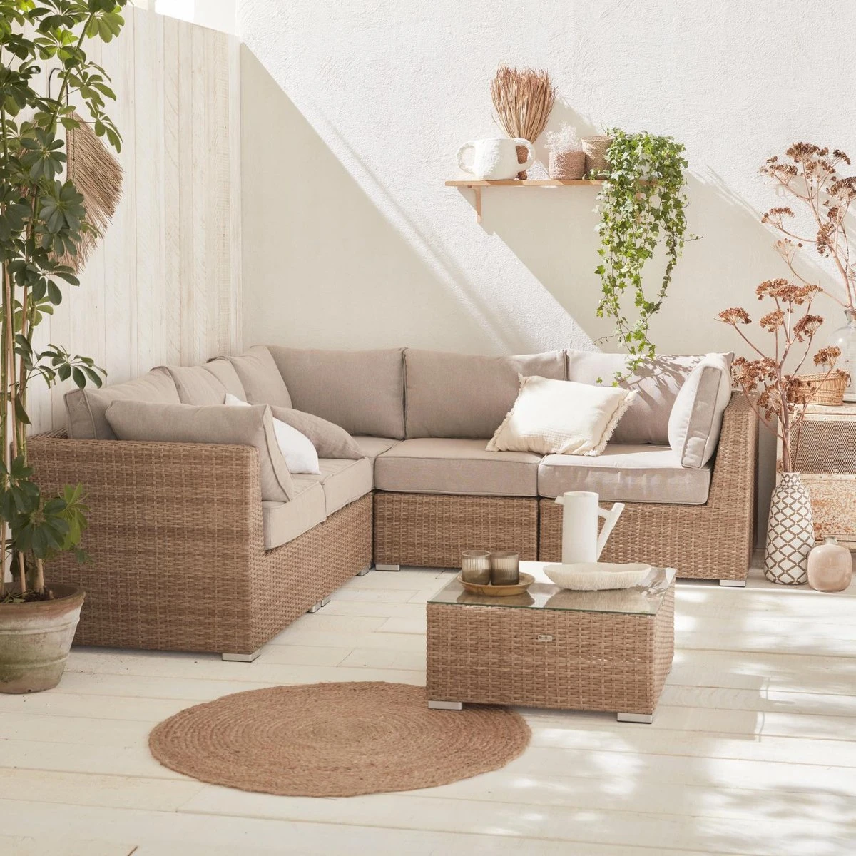 Premium Loungeset - VITTORIA - Rond Wicker– 5 Plaatsen, Naturel/beige 6 Premium Loungeset - VITTORIA - Rond Wicker– 5 Plaatsen, Naturel/beige - Afbeelding 4