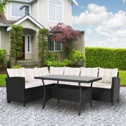 Casaria Polyrattan Tuinset - 15 Delig Voor 6 Personen – Crème Zwart -Tuinmeubelen Winkel 1200x1200 1153