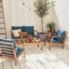 Houten Loungeset 4 Plaatsen - Ushuaïa - Donker Turquoise Kussens, Bank, Fauteuils En Lage Tafel Van Acacia, Design -Tuinmeubelen Winkel 1200x1200 1163