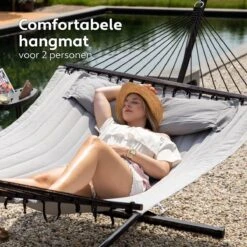 Vita5 Hangmat Met Standaard En Spreidstok – 2 Persoons – Incl. Bekerhouder - Afneembaar Kussen – Uv-bestendig – Lichtgrijs -Tuinmeubelen Winkel 1200x1200 1273