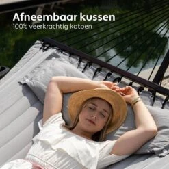 Vita5 Hangmat Met Standaard En Spreidstok – 2 Persoons – Incl. Bekerhouder - Afneembaar Kussen – Uv-bestendig – Lichtgrijs -Tuinmeubelen Winkel 1200x1200 1274