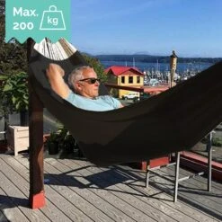 Dubbele Hangmat Zwart Met Spreidstok - 1 Of 2 Persoons - Lig Oppervlak 190x150cm - Lengte 260cm -Tuinmeubelen Winkel 1200x1200 1284
