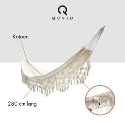 QUVIO Hangmat Voor In De Tuin - Tuinstoelen - Reishangmat Voor Camping, Outdoor En Reizen - Hamock - Katoen Ademend - Maximale Belasting Van 250KG - Lig Oppervlak Van 180 Cm - Geschikt Voor 1 Persoon - Beige -Tuinmeubelen Winkel 1200x1200 1297
