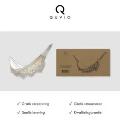 QUVIO Hangmat Voor In De Tuin - Tuinstoelen - Reishangmat Voor Camping, Outdoor En Reizen - Hamock - Katoen Ademend - Maximale Belasting Van 250KG - Lig Oppervlak Van 180 Cm - Geschikt Voor 1 Persoon - Beige -Tuinmeubelen Winkel 1200x1200 1301