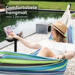 Vita5 Hangmat Met Standaard – 2 Persoons – Incl. Bekerhouder – 205kg Draaggewicht – Groen/Blauw -Tuinmeubelen Winkel 1200x1200 1317