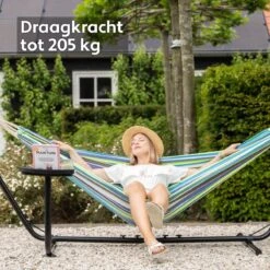 Vita5 Hangmat Met Standaard – 2 Persoons – Incl. Bekerhouder – 205kg Draaggewicht – Groen/Blauw -Tuinmeubelen Winkel 1200x1200 1319
