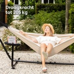 Vita5 Hangmat Met Standaard – 2 Persoons – Incl. Bekerhouder – 205kg Draaggewicht – Beige/Wit -Tuinmeubelen Winkel 1200x1200 1337
