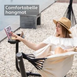 Vita5 Hangmat Met Standaard – 2 Persoons – Incl. Bekerhouder – 205kg Draaggewicht – Beige/Wit -Tuinmeubelen Winkel 1200x1200 1339
