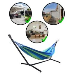 Hangmat Met Standaard En Opbergtas – 2 Persoons – Max. Draaggewicht 200Kg – Hangmatset – Hangmatten – Hang Mat Voor Binnen En Buiten – Hangmatstandaard – Hammock – Blauw / Groen -Tuinmeubelen Winkel 1200x1200 1342