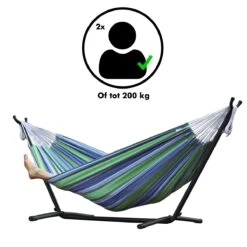 Hangmat Met Standaard En Opbergtas – 2 Persoons – Max. Draaggewicht 200Kg – Hangmatset – Hangmatten – Hang Mat Voor Binnen En Buiten – Hangmatstandaard – Hammock – Blauw / Groen -Tuinmeubelen Winkel 1200x1200 1344