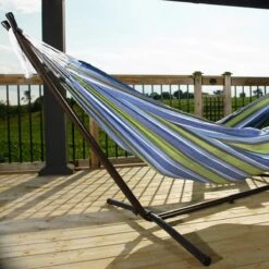 Hangmat Met Standaard En Opbergtas – 2 Persoons – Max. Draaggewicht 200Kg – Hangmatset – Hangmatten – Hang Mat Voor Binnen En Buiten – Hangmatstandaard – Hammock – Blauw / Groen -Tuinmeubelen Winkel 1200x1200 1347