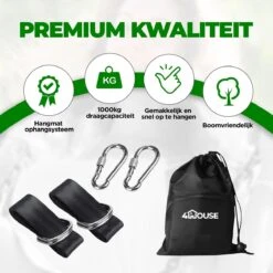 4House Ophang Koord Voor Hangmat, Hangstoel / Schommel - Hangmat Bevestigingsset Inclusief Haken - Karabijnhaak - Hangmat Standaard -Schommelophangset - Hangmat Ophangsysteem -150cm - Tot 1000kg - Boomvriendelijke Hangmat Ophangset - Set Van 2Stuks -Tuinmeubelen Winkel 1200x1200 1352