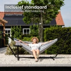 Vita5 Hangmat Met Standaard – 2 Persoons – Incl. Bekerhouder – 205kg Draaggewicht – Grijs -Tuinmeubelen Winkel 1200x1200 1363