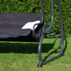 Springos Schommelbank | Linda-Schommel | 3-zits | Waterafstotend | Inclusief 2 Kussens | Verstelbare Luifel | 162 X 200 X 120 Cm | Zwart -Tuinmeubelen Winkel 1200x1200 147