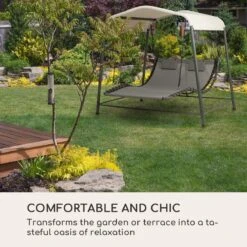 Blumfeldt Palermo Schommelbank - Hollywoodschommel 130 X 207 Cm - Ligbed Met Dak - Schommelstoel Voor 2 Personen - Tuinbank Inclusief Nekkussens - Stalen Frame En Polyester Dak - Grijs -Tuinmeubelen Winkel 1200x1200 159