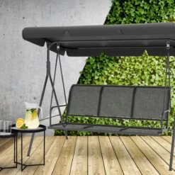 LifeGoods Schommelbank - 3-zits - Tot 250KG - Kantelbaar Dak - UV-bestendig Zonnescherm - 172x104x162cm - Grijs -Tuinmeubelen Winkel 1200x1200 183