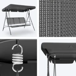 LifeGoods Schommelbank - 3-zits - Tot 250KG - Kantelbaar Dak - UV-bestendig Zonnescherm - 172x104x162cm - Grijs -Tuinmeubelen Winkel 1200x1200 185