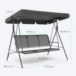 LifeGoods Schommelbank - 3-zits - Tot 250KG - Kantelbaar Dak - UV-bestendig Zonnescherm - 172x104x162cm - Grijs -Tuinmeubelen Winkel 1200x1200 187