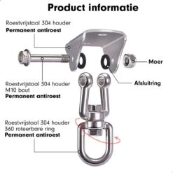Luxe Ophangsysteem - 180° Schommelen, 360° Roteerbaar - Plafondhaak - Ophanghaak - Hangstoel Buiten - Hangstoel Binnen – Schommelstoel - Schommel - Bokszakken - RVS - Nederlandse Handleiding - -Tuinmeubelen Winkel 1200x1200 234