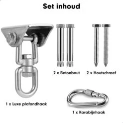 Luxe Ophangsysteem - 180° Schommelen, 360° Roteerbaar - Plafondhaak - Ophanghaak - Hangstoel Buiten - Hangstoel Binnen – Schommelstoel - Schommel - Bokszakken - RVS - Nederlandse Handleiding - -Tuinmeubelen Winkel 1200x1200 236