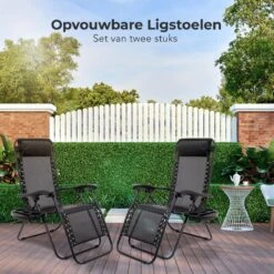 LifeGoods Opvouwbare Tuinstoelen - Verstelbaar Zonnescherm - 2 Stuks - 30°-90° Verstelbaar - Metaal - Zwart -Tuinmeubelen Winkel 1200x1200 278