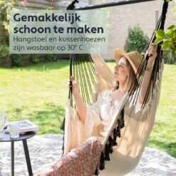 Vita5 XXL Hangstoel | Binnen&Buiten Hangnest | Incl. 2 Kussens En Boekenvak | Volwassenen&Kinderen | Hangmatstoel Tot 225kg | Beige -Tuinmeubelen Winkel 1200x1200 291