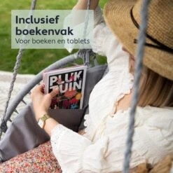 Vita5 Macramé Hangstoel - Voor Binnen En Buiten - Zonder Standaard - Incl. Kussen, Boekenvak En Beschermhoes - Tot 150kg - Grijs -Tuinmeubelen Winkel 1200x1200 344