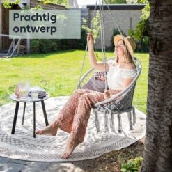 Vita5 Macramé Hangstoel - Voor Binnen En Buiten - Zonder Standaard - Incl. Kussen, Boekenvak En Beschermhoes - Tot 150kg - Grijs -Tuinmeubelen Winkel 1200x1200 345