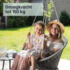 Vita5 Macramé Hangstoel - Voor Binnen En Buiten - Zonder Standaard - Incl. Kussen, Boekenvak En Beschermhoes - Tot 150kg - Grijs -Tuinmeubelen Winkel 1200x1200 346