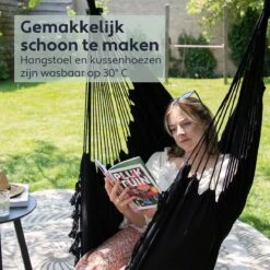 Vita5 XXL Hangstoel - Binnen&Buiten Hangnest - Incl. 2 Kussens En Boekenvak - Volwassenen&Kinderen - Hangmatstoel Tot 225kg - Zwart -Tuinmeubelen Winkel 1200x1200 356