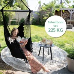 Vita5 XXL Hangstoel - Binnen&Buiten Hangnest - Incl. 2 Kussens En Boekenvak - Volwassenen&Kinderen - Hangmatstoel Tot 225kg - Zwart -Tuinmeubelen Winkel 1200x1200 357