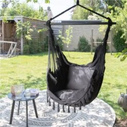 Vita5 XXL Hangstoel - Binnen&Buiten Hangnest - Incl. 2 Kussens En Boekenvak - Volwassenen&Kinderen - Hangmatstoel Tot 225kg - Zwart -Tuinmeubelen Winkel 1200x1200 358