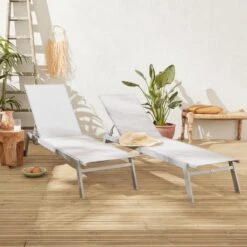 ELSA - Set Van 2 Ligstoelen Van Aluminium En Textileen, Ligbed Multipositioneel Met Wieltjes, Kleur Grijs/lichtgrijs -Tuinmeubelen Winkel 1200x1200 383