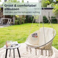 Vita5 Macramé Hangstoel - Voor Binnen En Buiten - Zonder Standaard - Incl. Kussen, Boekenvak En Beschermhoes - Tot 150kg - Beige 20 Vita5 Macramé Hangstoel - Voor Binnen En Buiten - Zonder Standaard - Incl. Kussen, Boekenvak En Beschermhoes - Tot 150kg - Beige -Tuinmeubelen Winkel 1200x1200 437